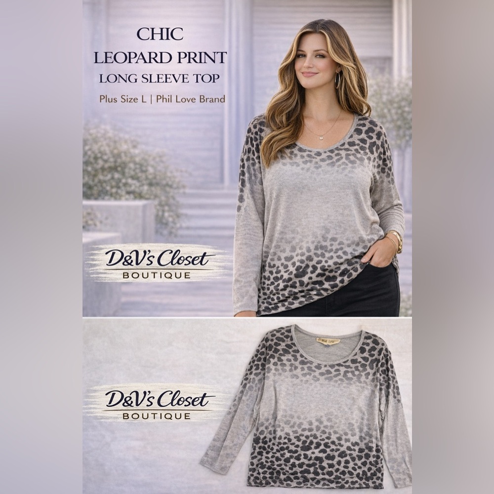 Phil Love Leopard Print Long Sleeve Top Size L Soft Casual Chic